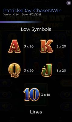 Low Value Symbols Paytable