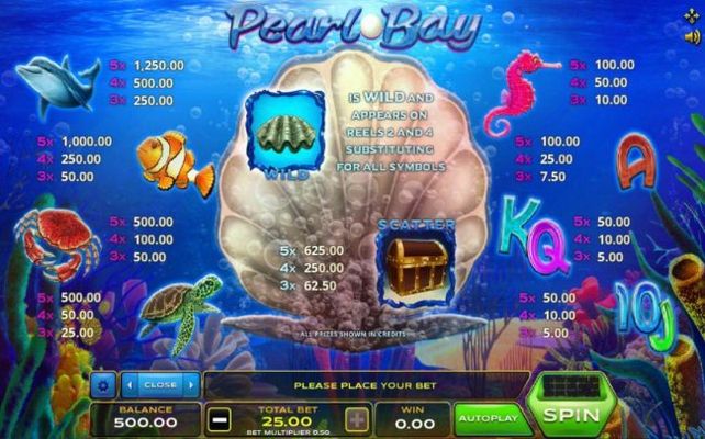 Slot game symbols paytable featuring underwater sea life inspired icons.