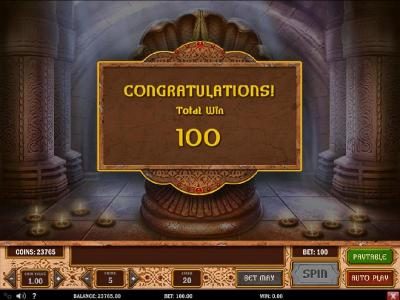 Bonus feature pays out a 100 coin jackpot