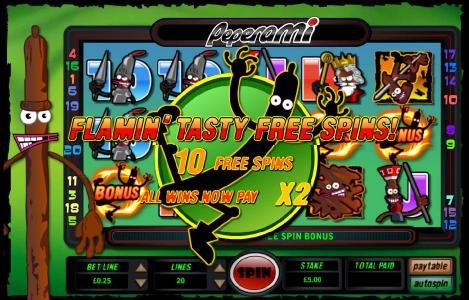 flamin' tasty free spins - 10 free spins - all wins now pay x2