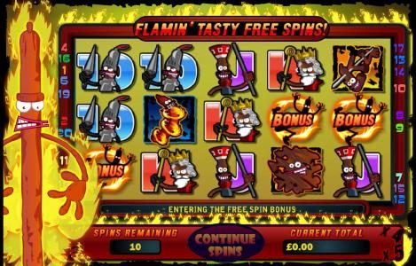flamin' tasty free spins game board