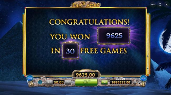 A total of 9,625.00 paid out as a result of playing 30 free spins.