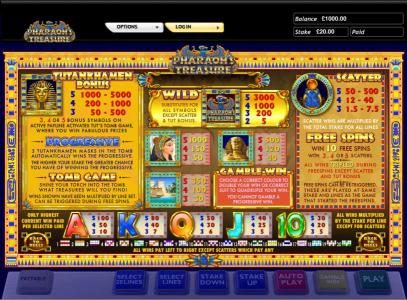 Pharaoh's Treasure slot game wild, scatter bonus pay out table