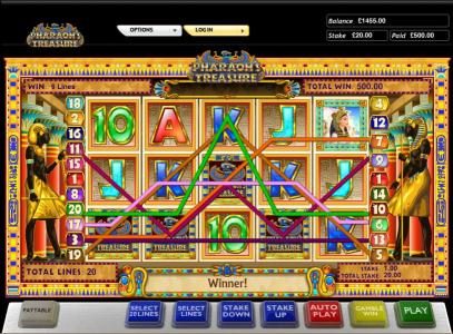 Pharaoh's Treasure slot game 500 coin big win jack pot