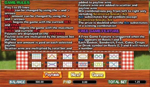 game rules and payline diagrams