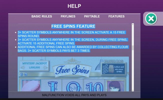 3 or more scatter symbols anywhere on the screen activate 15 free spins. Free spns can be re-triggered