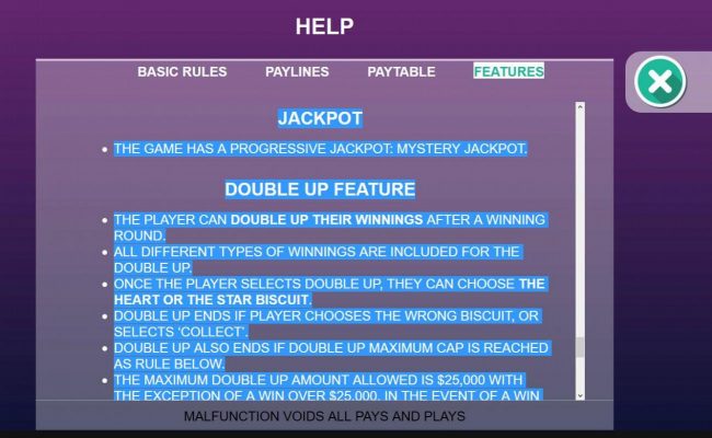 Jackpot and Double Up Feature Rules