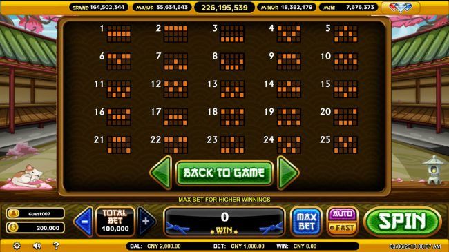 Paylines 1-25