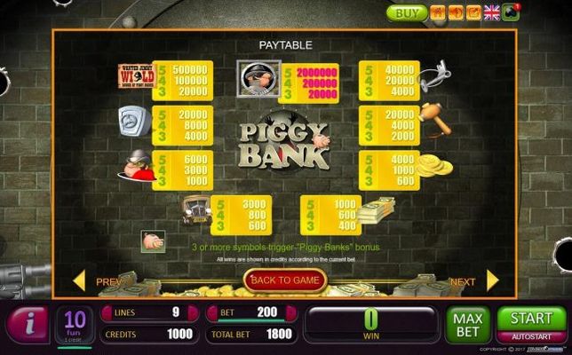 Slot game symbols paytable