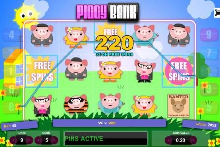 Line Win pays 220 coins during Free Spins Feature