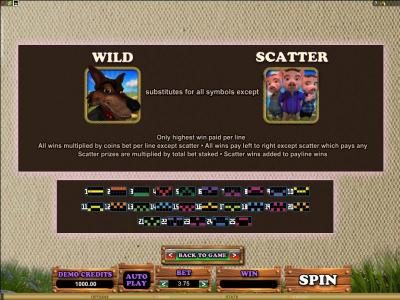 wild and scatter rules, 25 payline diagram
