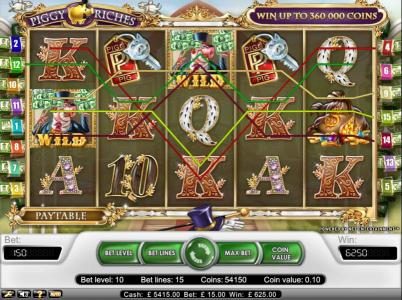 five pay line jackpot for 6250 coins