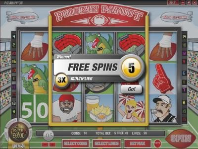 three scatter symbols triggers 5 free spins