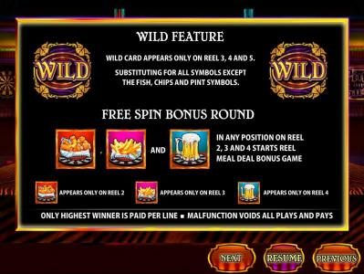 wild feature and free spin bonus round rules