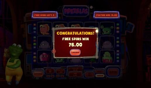 The free spins feature pays out a total of $76 for a modest win.