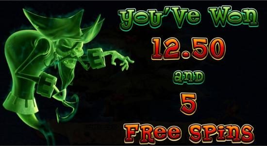 Five free spins awarded.