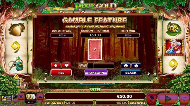 Gamble feature is available after every winning spin. Simply click the gamble button for a chance to increase your winning.