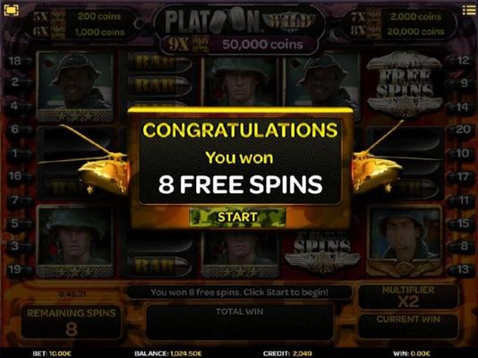 8 free spins awarded.