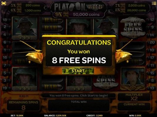 8 free spins awarded.