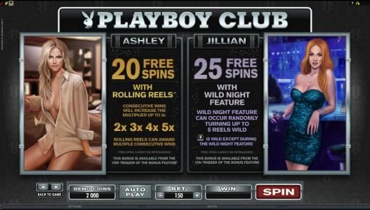 ashley and Jillian free spins game rules