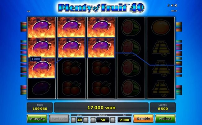 Multiple winning paylines triggers a 17,000 big win!