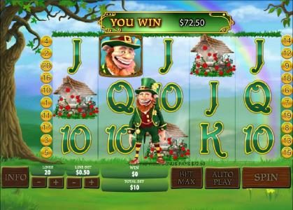 Three bonus symbols triggers the Wishing Well Bonus feature and a $72 jackpot