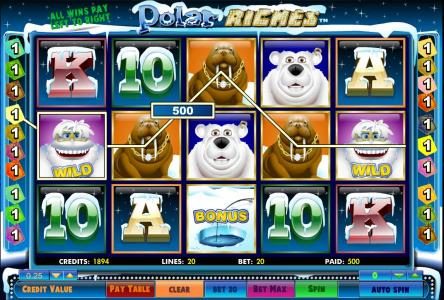 five of a kind triggers a 500 coin big win jackpot