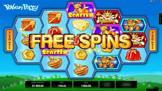 Landing thre or more scatter symbols anywhere on the reels triggers the Free Spins bonus feature.
