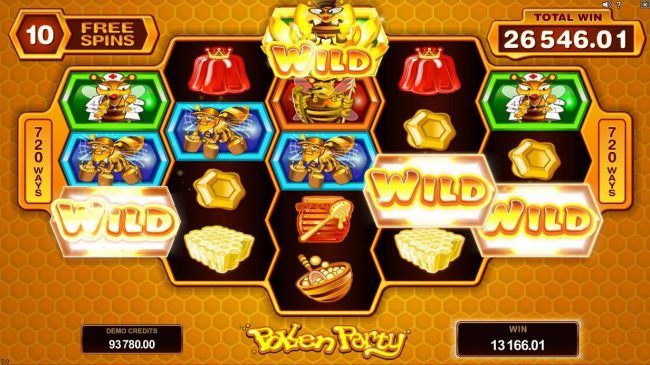 Multiple winning combinations triggers a 13, 166.01 jackpot win during the free spins feature.