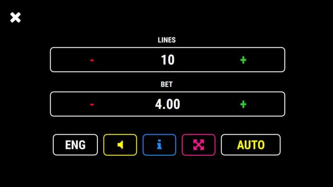 Click on the GEAR button to adjust the coin value played and lines played.