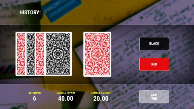 Gamble Feature - To gamble any win press Gamble then select Red or Black.