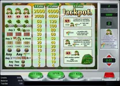 paytable play up to three coins