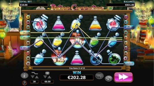 multiple winning paylines triggered during free games feature