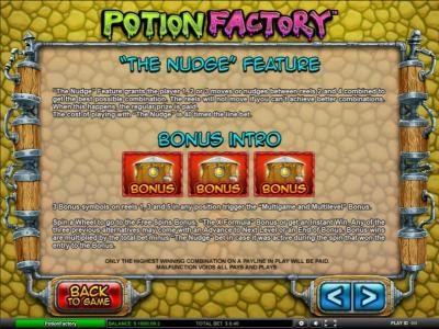 the nudge feature and bonus intro feature game rules