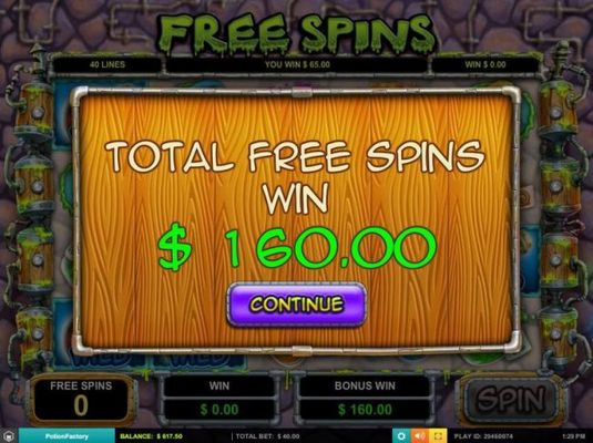 Total Free Spins Win 160.00