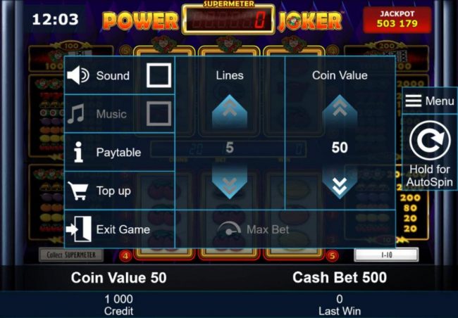 Click on the side menu button to adjust the lines or coin value.