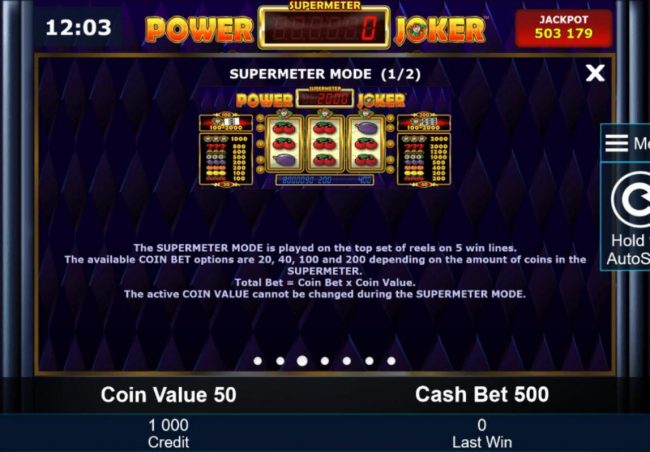 The Supermeter Mode is played on the top set of reels on 5 win lines.