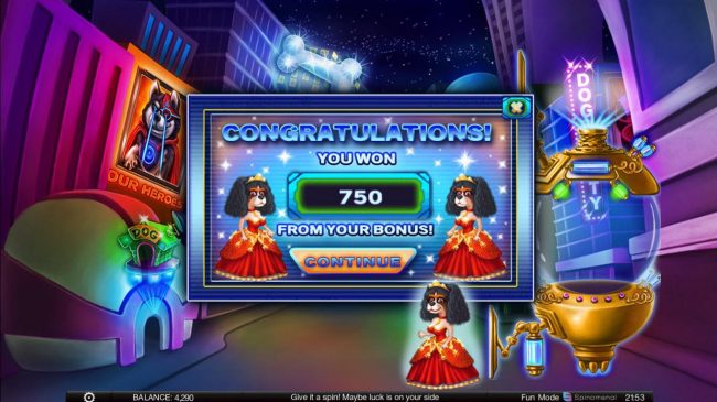 Total bonus payout 750 coins