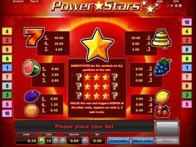 Slot game symbols paytable