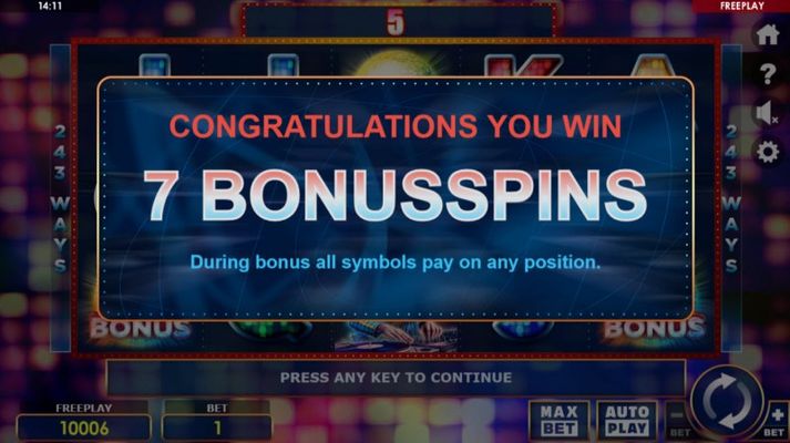7 Free Spins Awarded