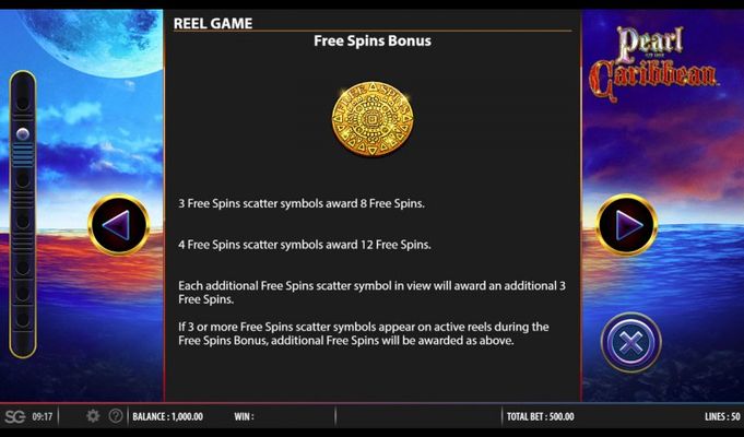Pearl of the Caribbean :: Free Spins Rules