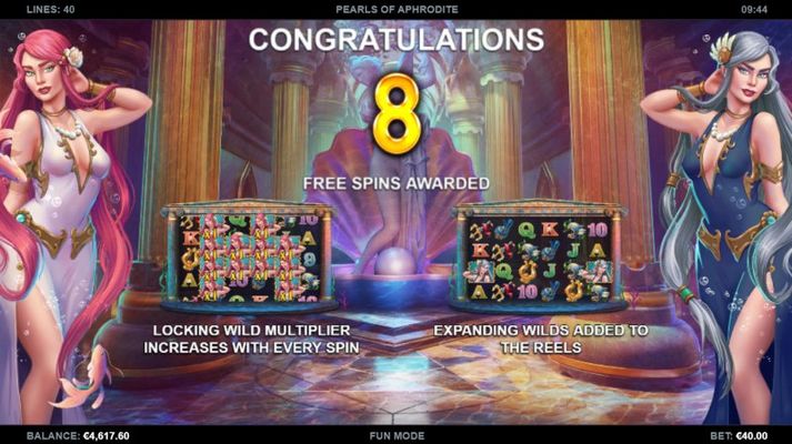 8 free spins awarded