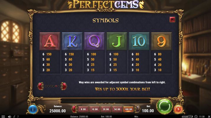 Perfect Gems :: Paytable - Low Value Symbols