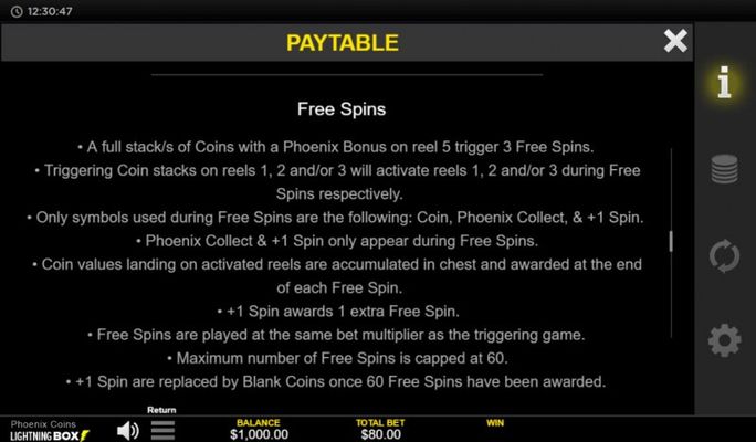 Phoenix Coins :: Free Spin Feature Rules