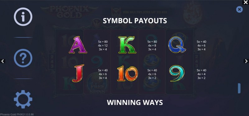 Phoenix Gold :: Paytable - Low Value Symbols