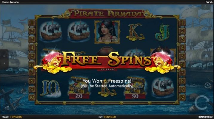 6 free spins awarded