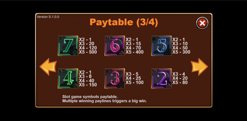 Paytable - Low Value Symbols