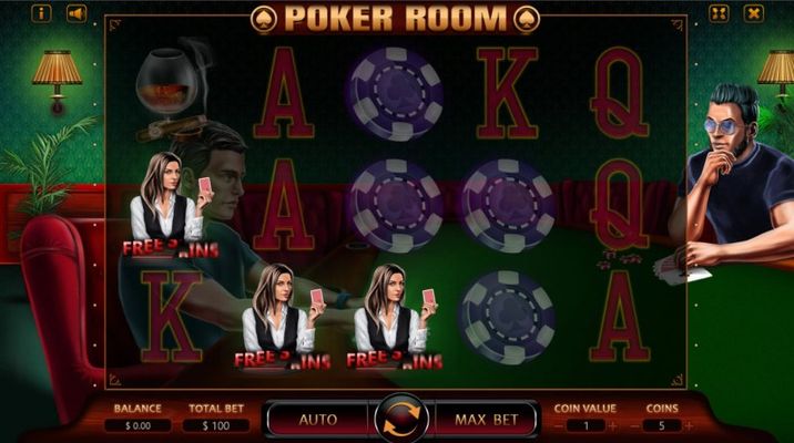 Poker Room :: Scatter symbols triggers the free spins bonus feature