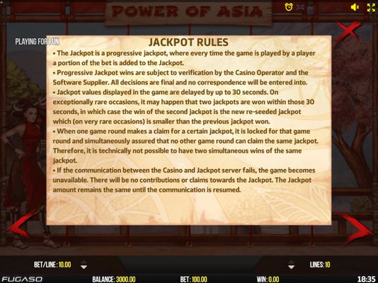 Power of Asia :: Jackpot Rules