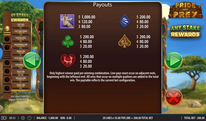 Paytable - Low Value Symbols